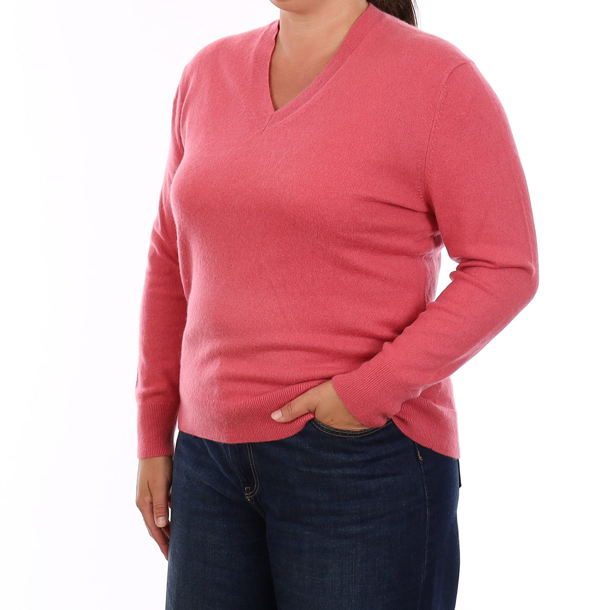 Blush Pink Cashmere V Neck Jumper Large