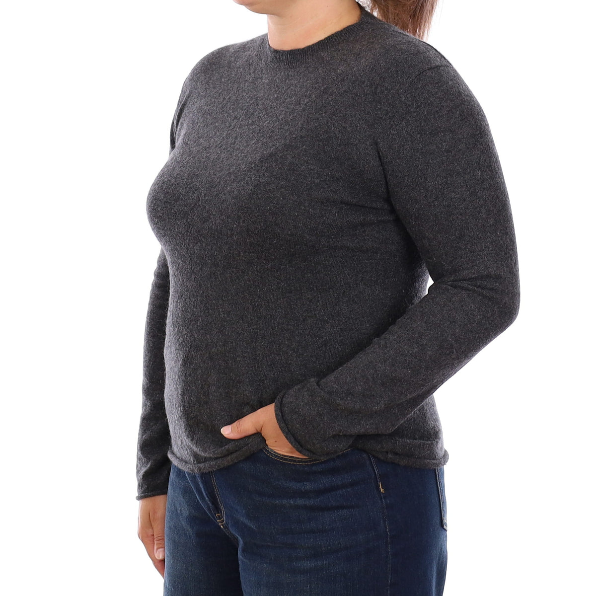 Charcoal Grey Cashmere Crew Neck Jumper Large