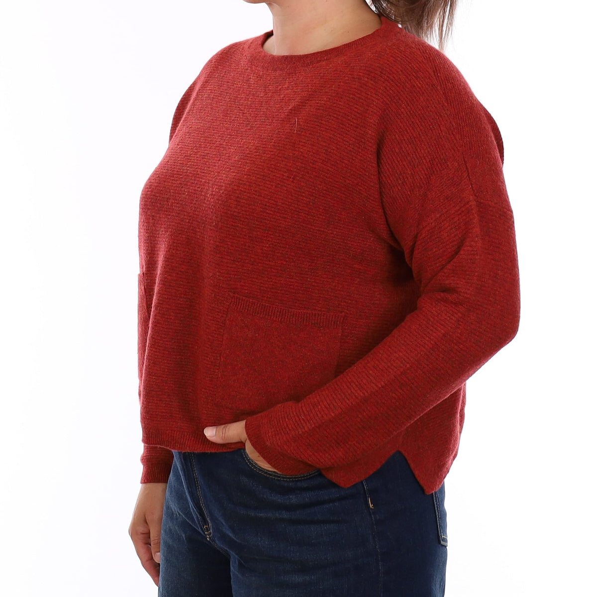 Burnt Red Heavy Knit Cashmere Crew Neck Jumper Large