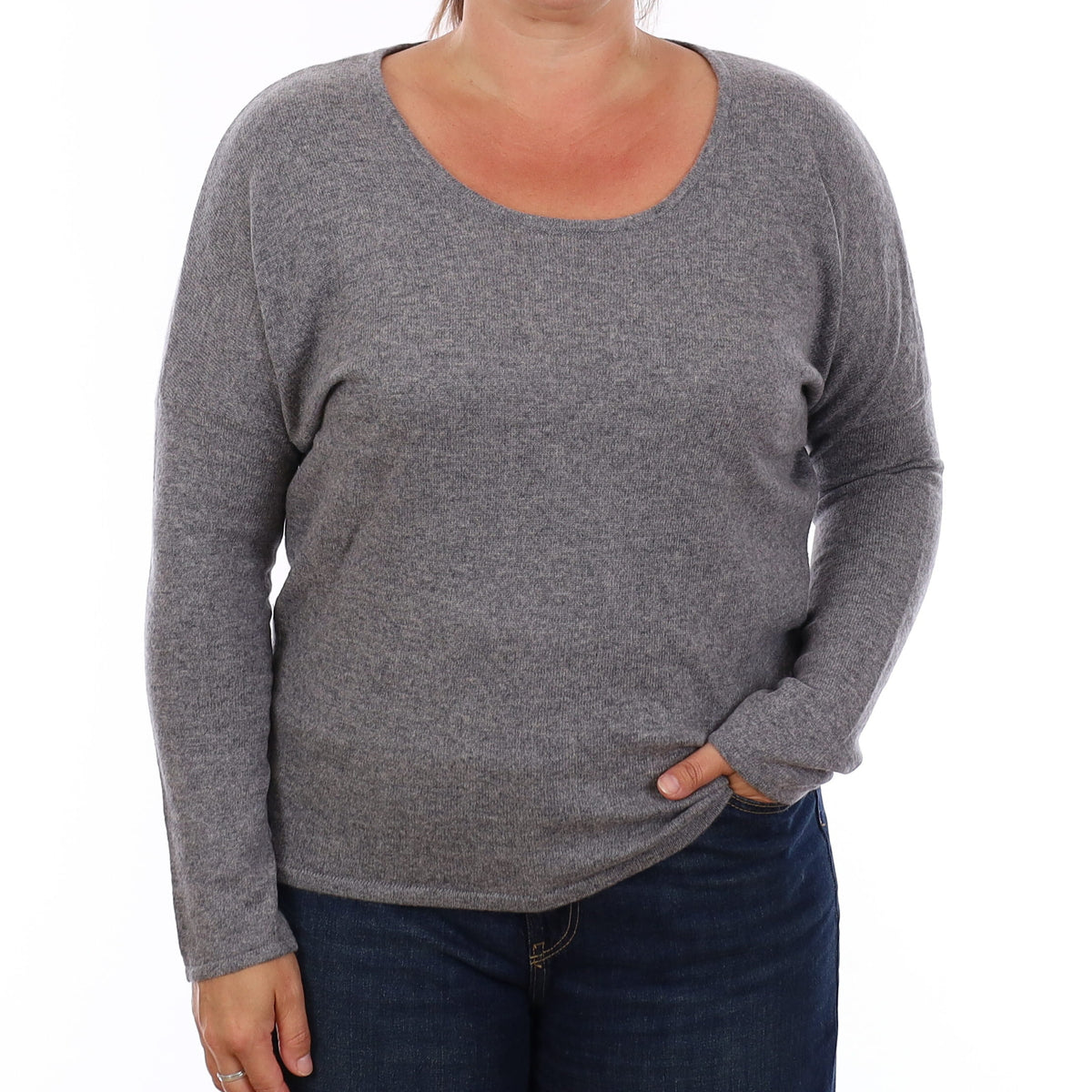 Smoke Grey Cashmere Boat Neck Jumper Large