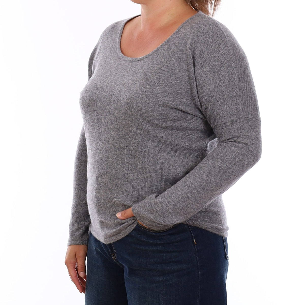 Smoke Grey Cashmere Boat Neck Jumper Large