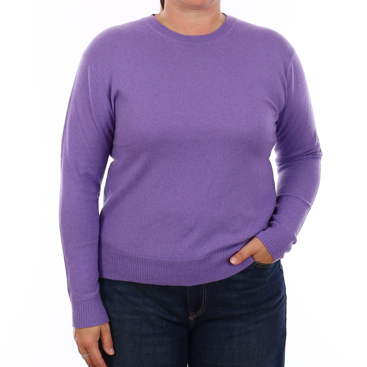 Deep Lavender Purple Cashmere Crew Neck Jumper Large