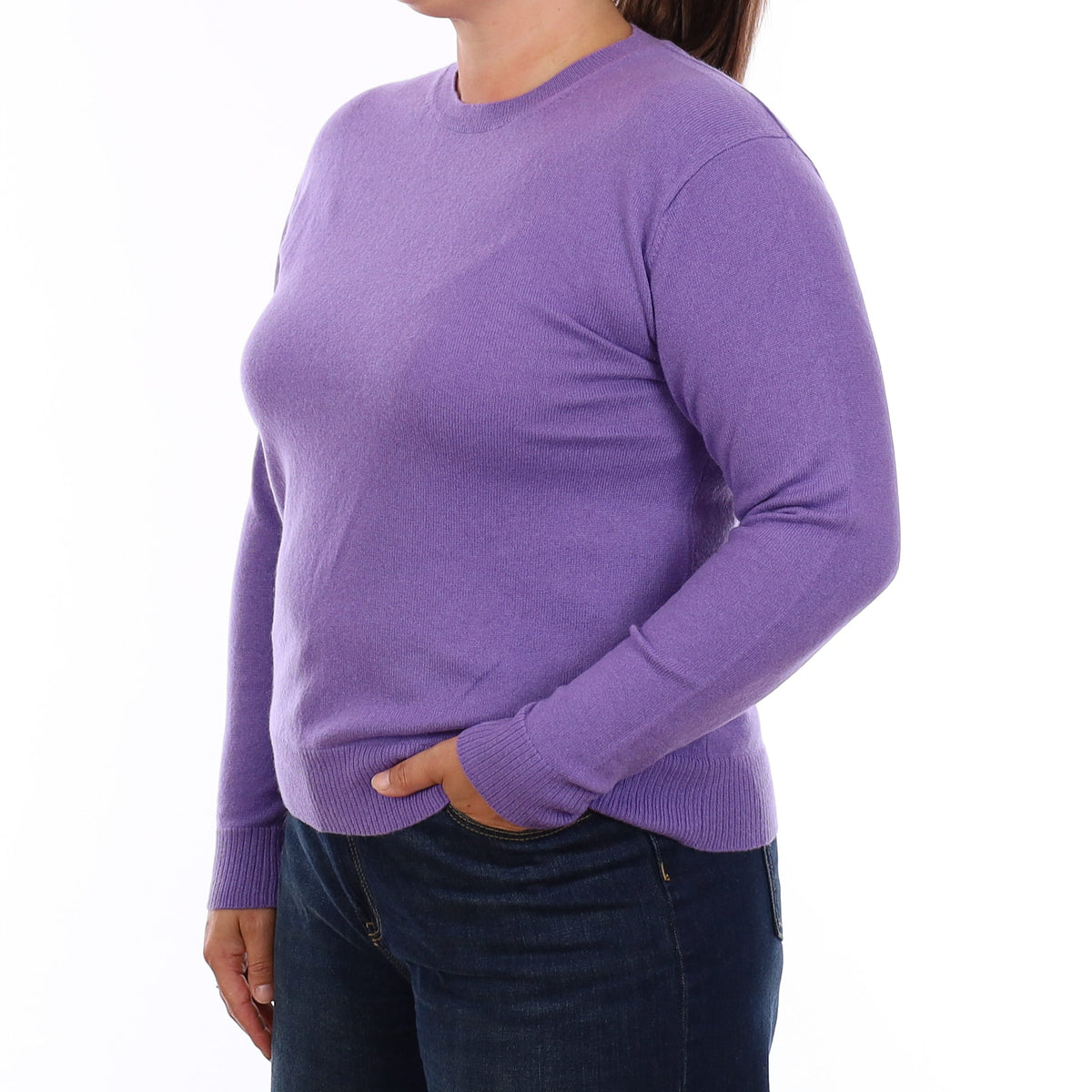 Deep Lavender Purple Cashmere Crew Neck Jumper Large