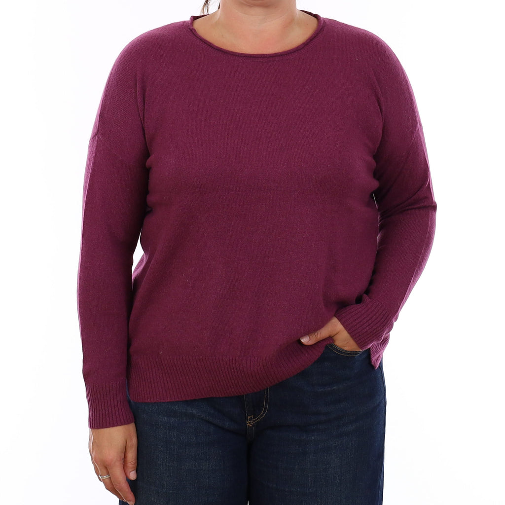 Plum Purple Cashmere Crew Neck Jumper Large