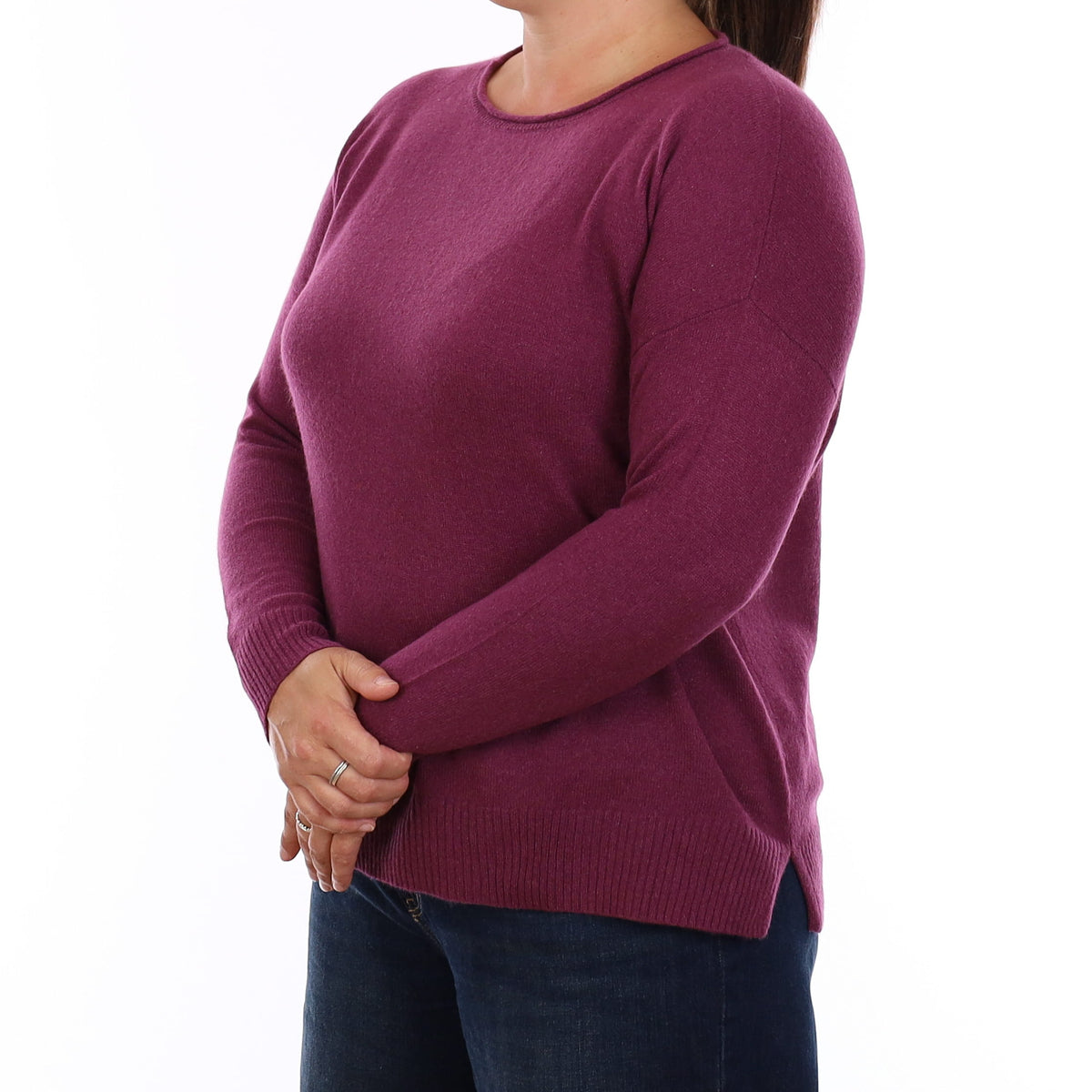 Plum Purple Cashmere Crew Neck Jumper Large