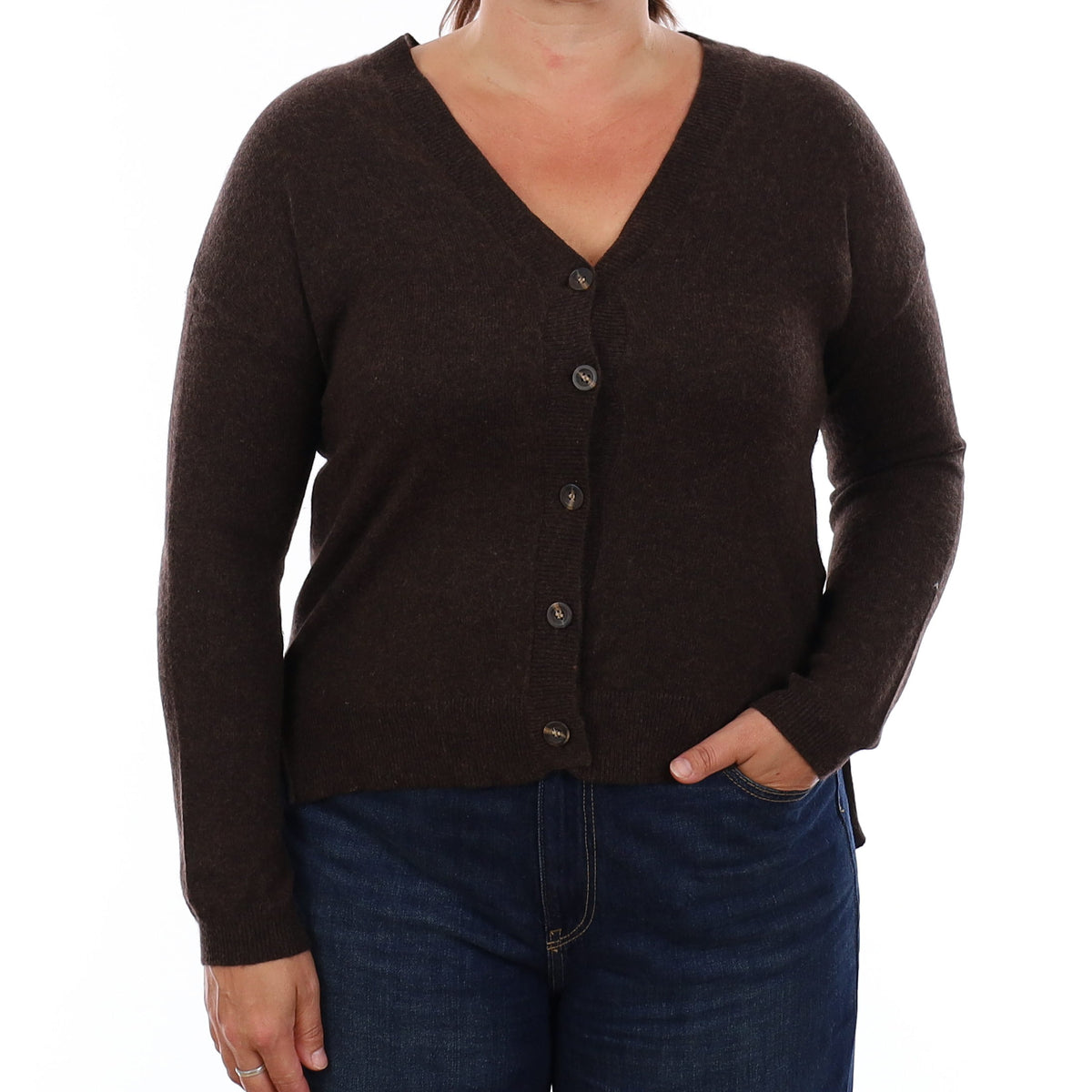 Chocolate Brown Cashmere V Neck Cardigan Large