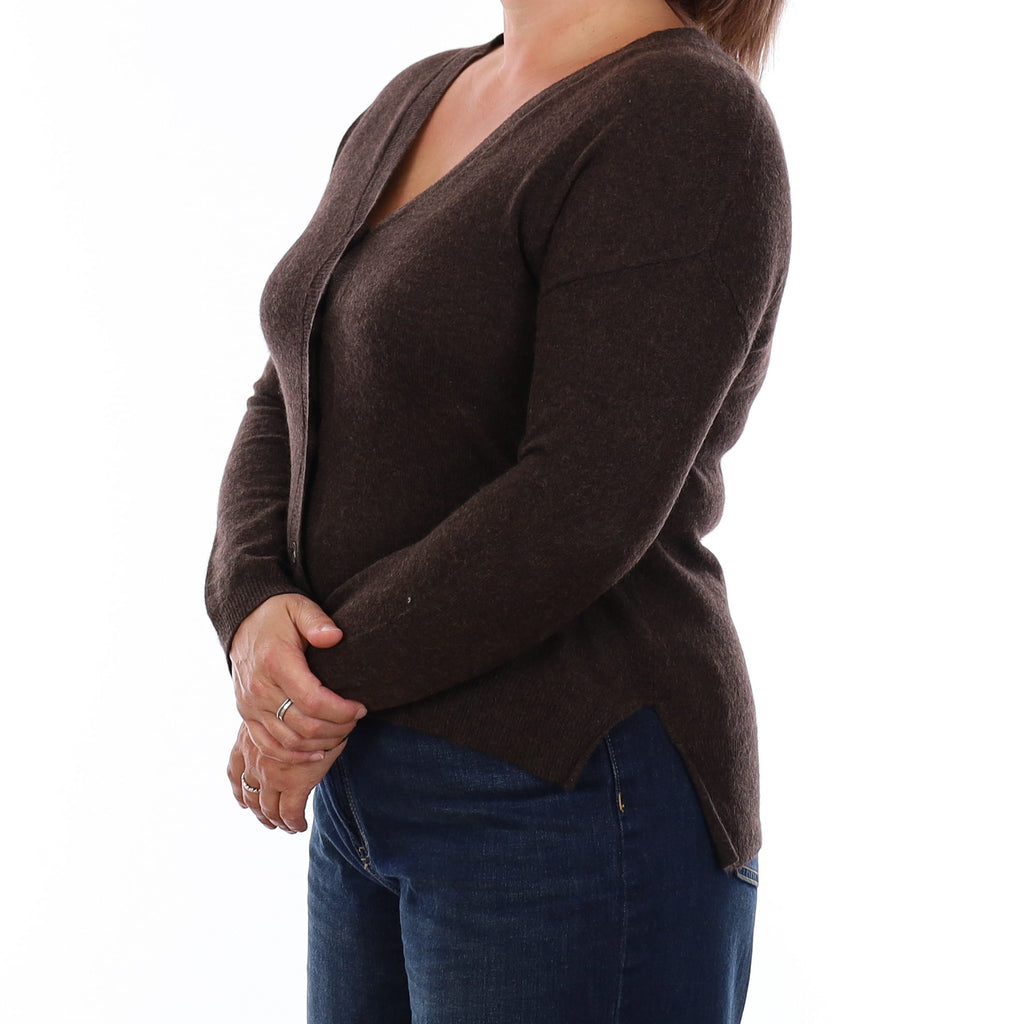 Chocolate Brown Cashmere V Neck Cardigan Large