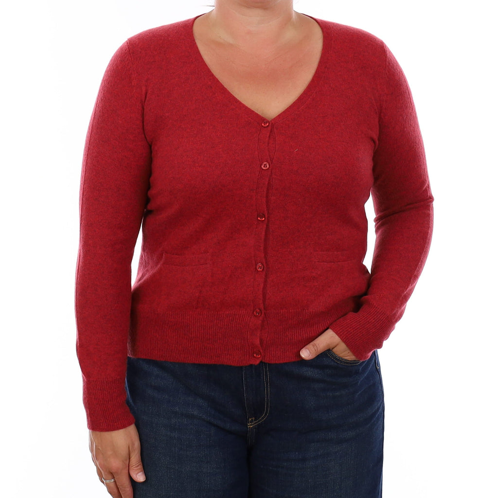 Scarlett Red Marl Cashmere V Neck Cardigan Large