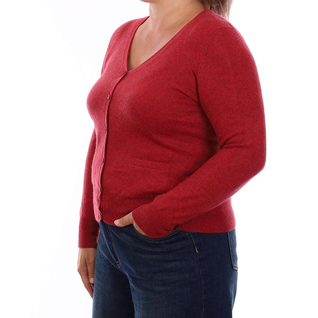 Scarlett Red Marl Cashmere V Neck Cardigan Large