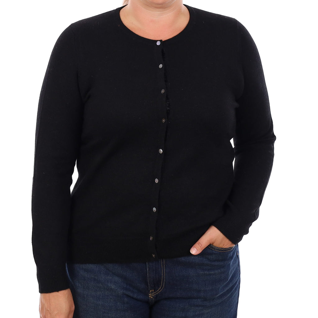 Black Cashmere Crew Neck Cardigan Large