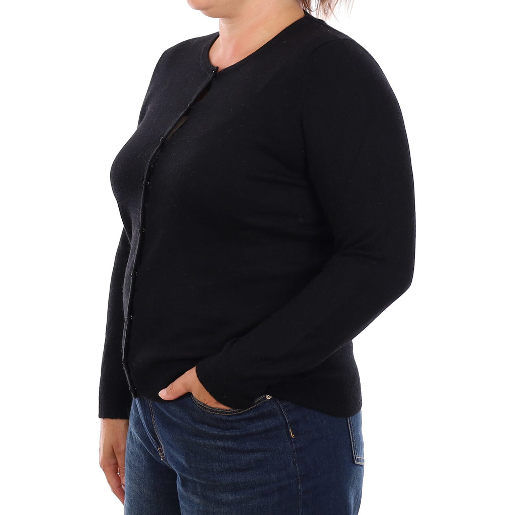 Black Cashmere Crew Neck Cardigan Large
