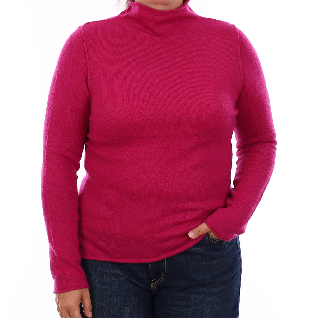 Fuchsia Pink Cashmere Turtleneck Jumper Large