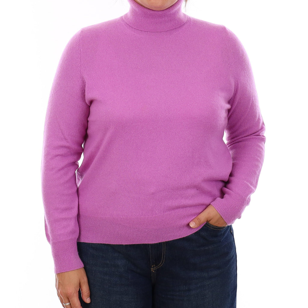 Orchid Purple Cashmere Polo Neck Jumper Large