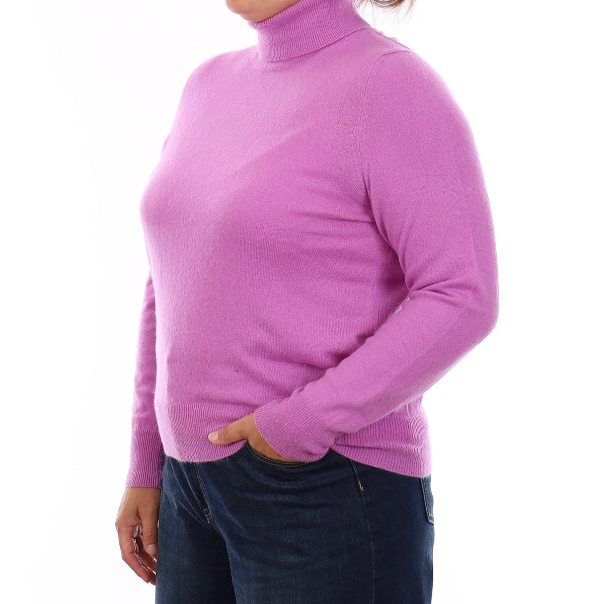Orchid Purple Cashmere Polo Neck Jumper Large