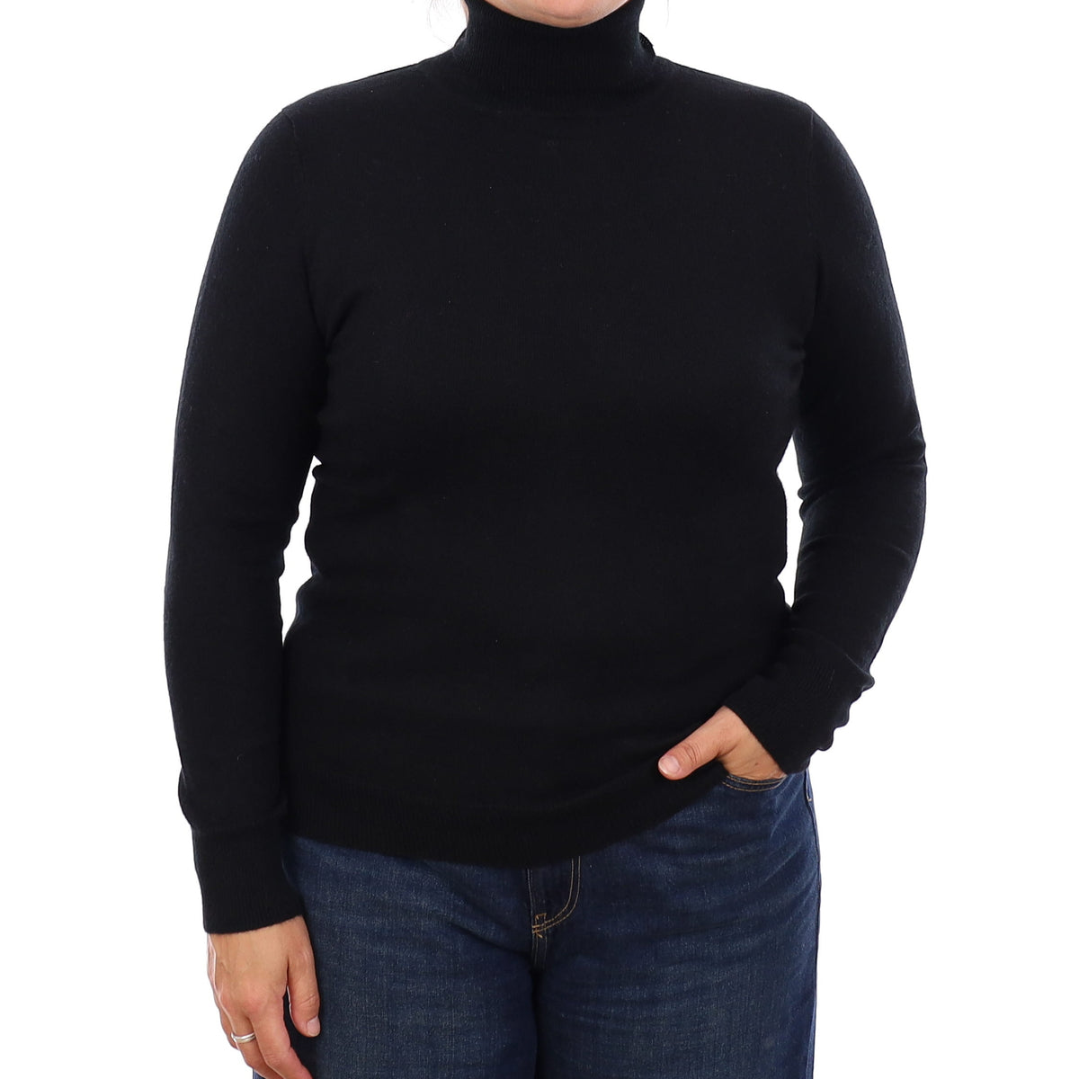 Black Cashmere Polo Neck Jumper Large