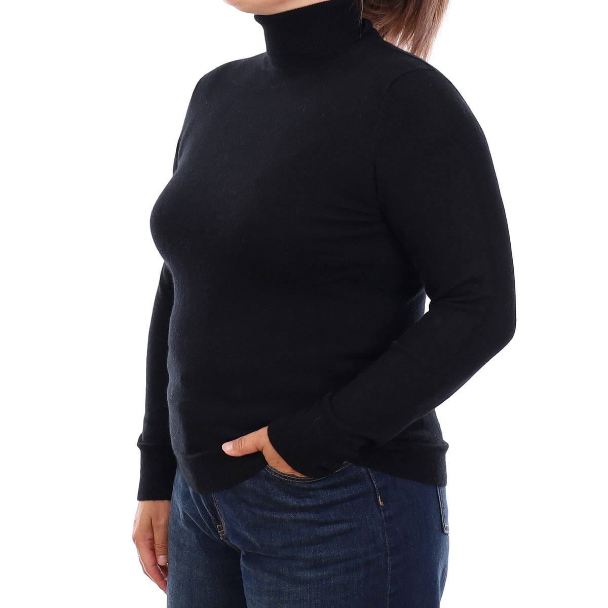 Black Cashmere Polo Neck Jumper Large