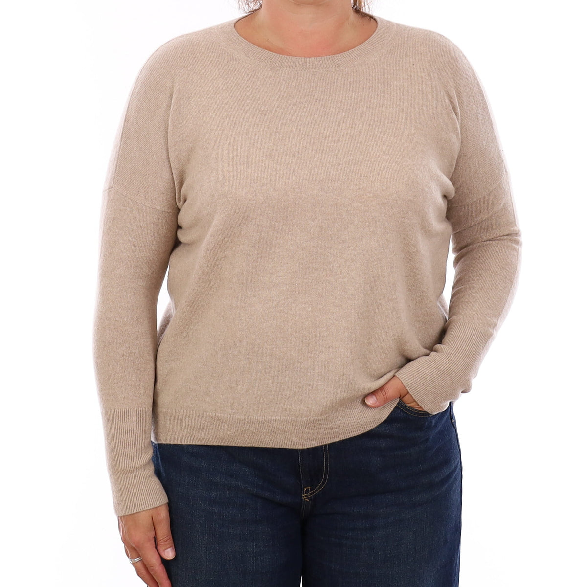 Sand Beige Cashmere Crew Neck Jumper Large