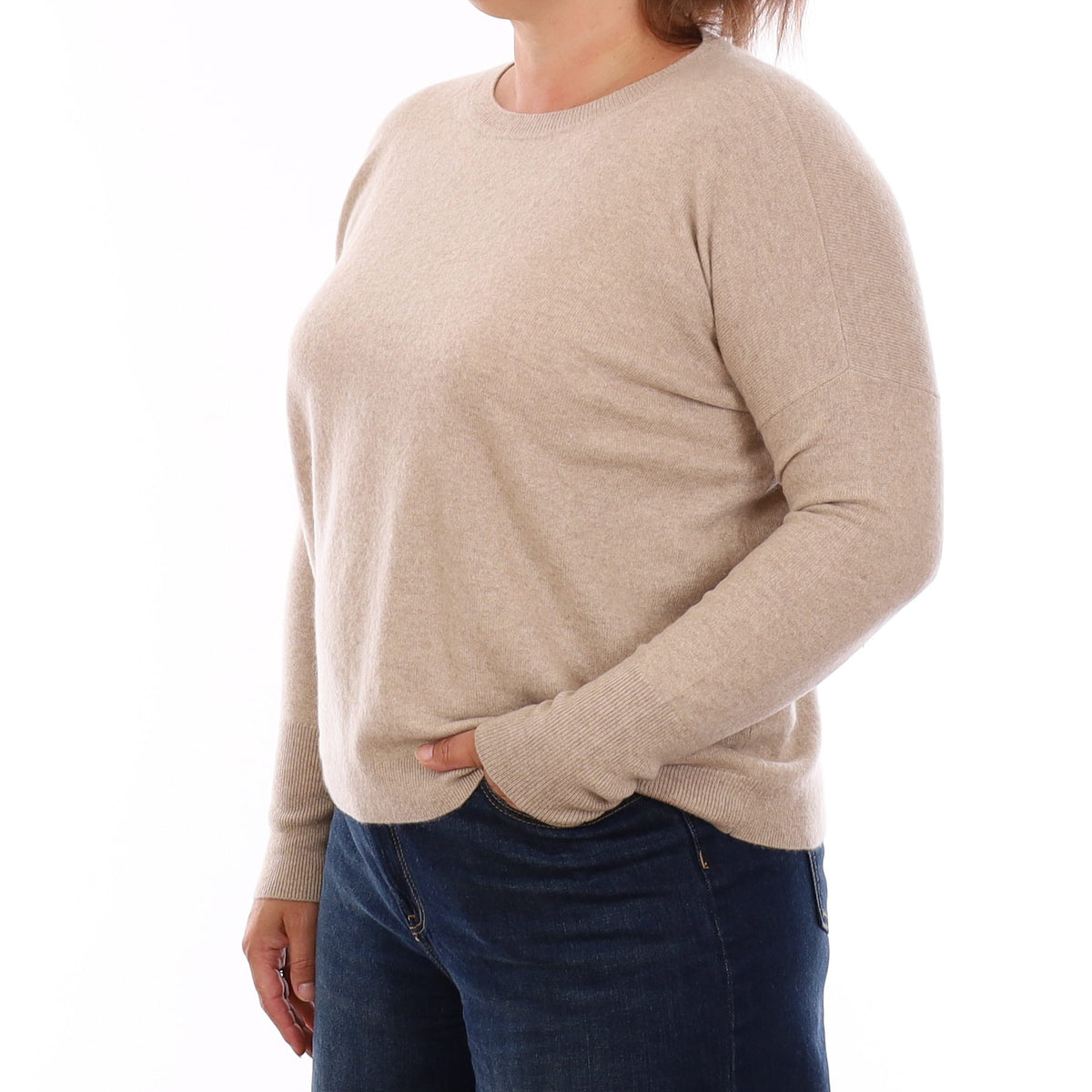 Sand Beige Cashmere Crew Neck Jumper Large