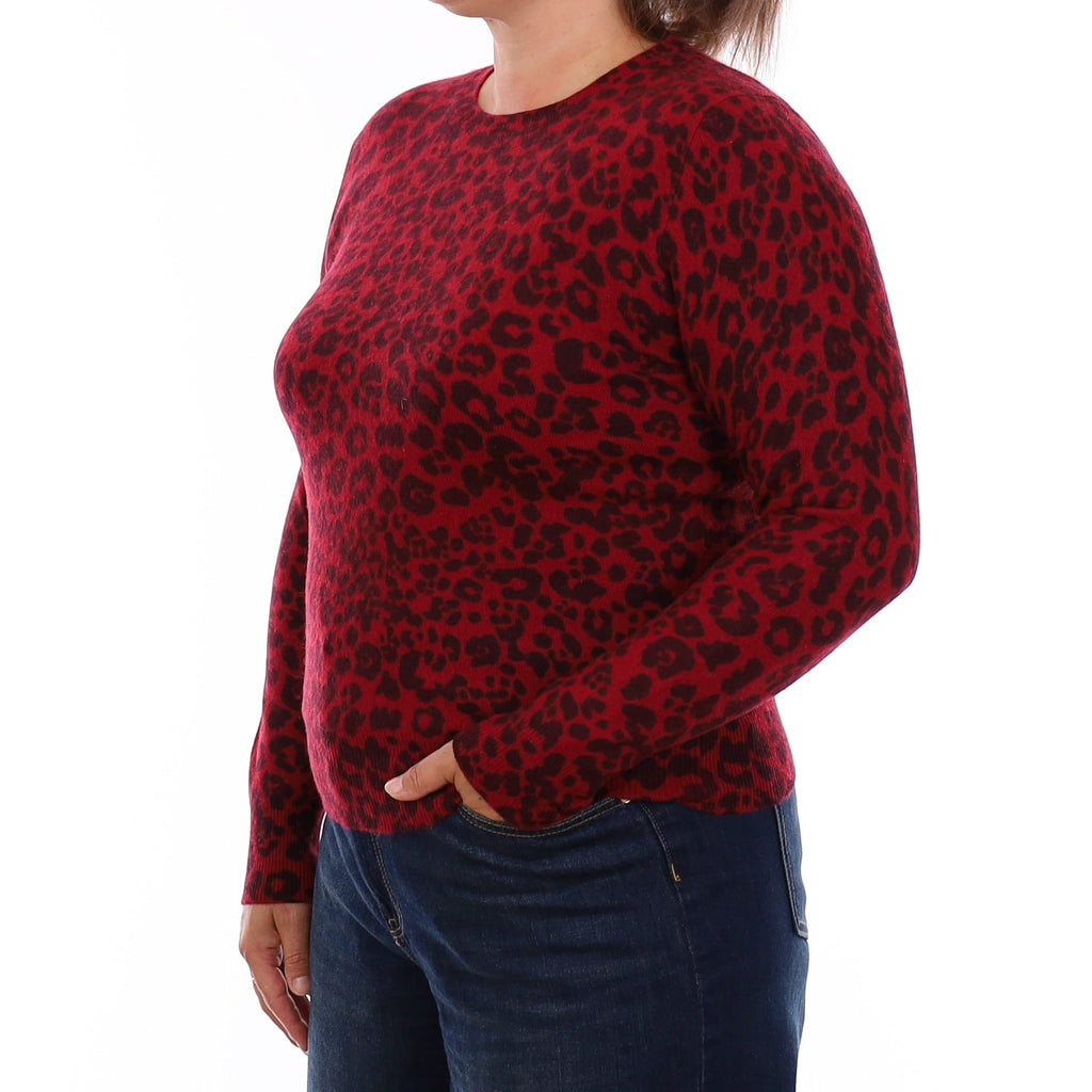 Red Leopard Print Cashmere Crew Neck Jumper Large