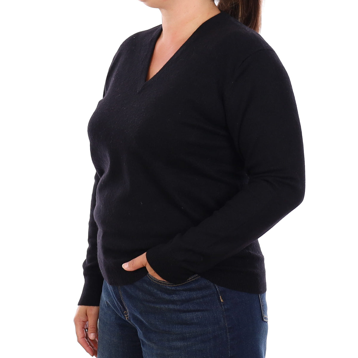 Black Cashmere V Neck Jumper Large