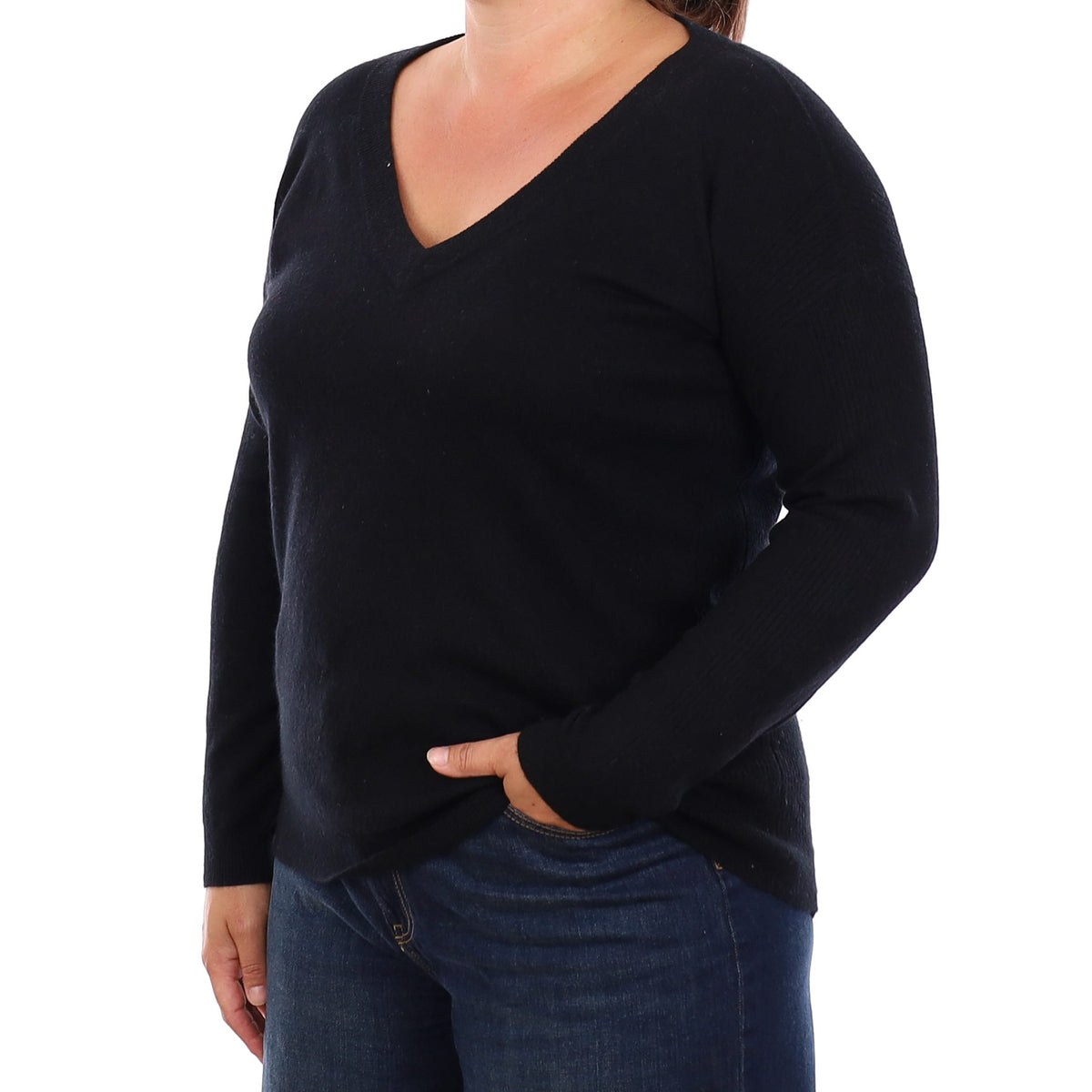 Black Cashmere V Neck Jumper Large