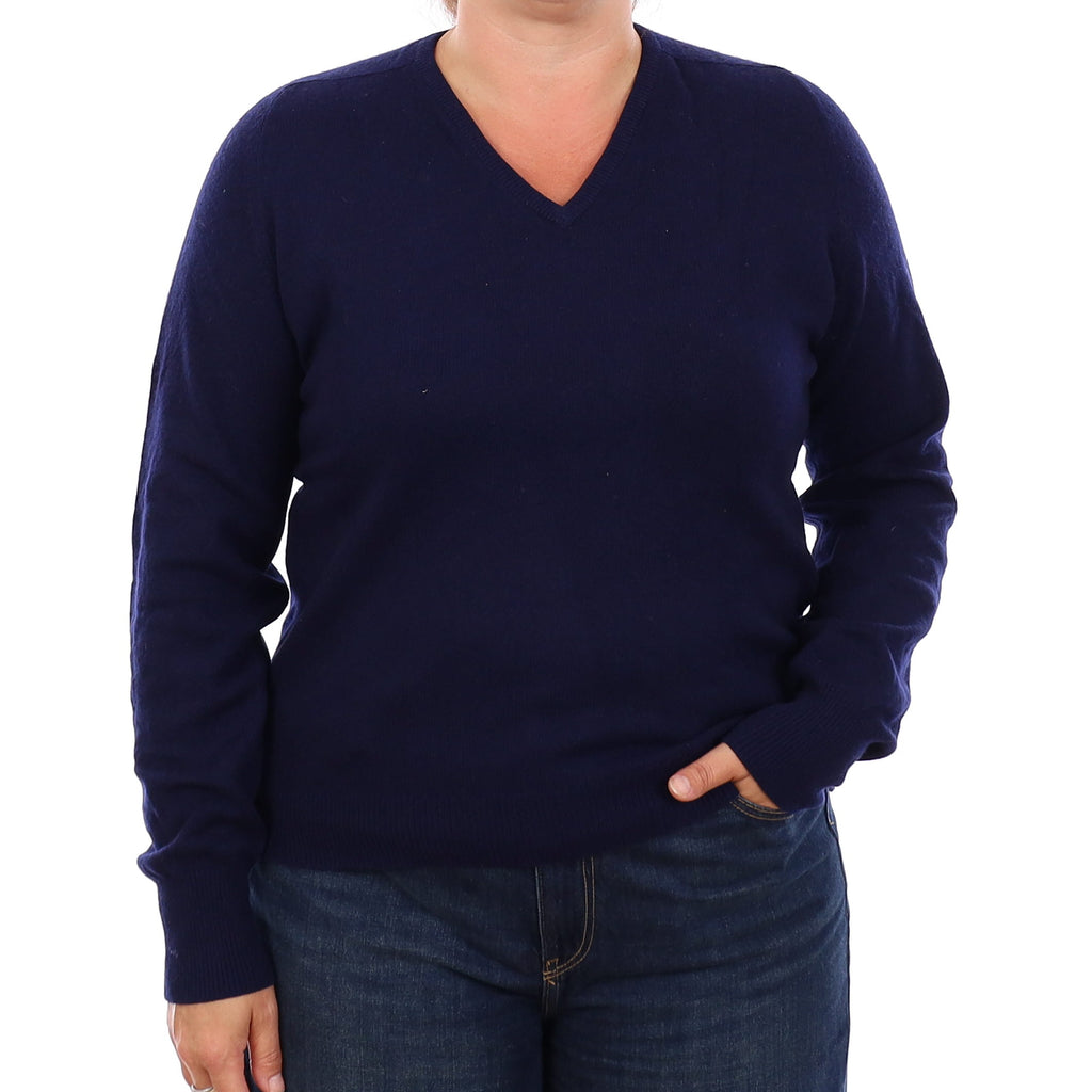 Vintage English Navy Blue Cashmere V Neck Jumper Large