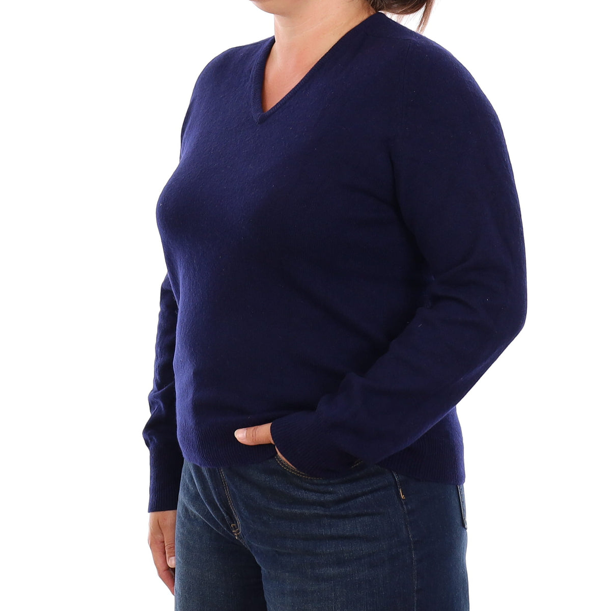 Vintage English Navy Blue Cashmere V Neck Jumper Large