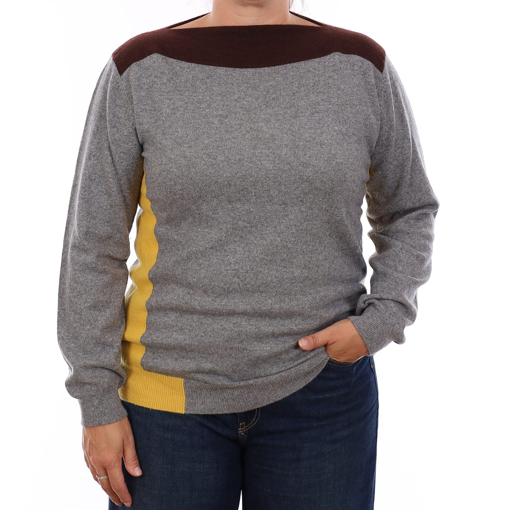 Ash Grey Cashmere Boat Neck Jumper Large