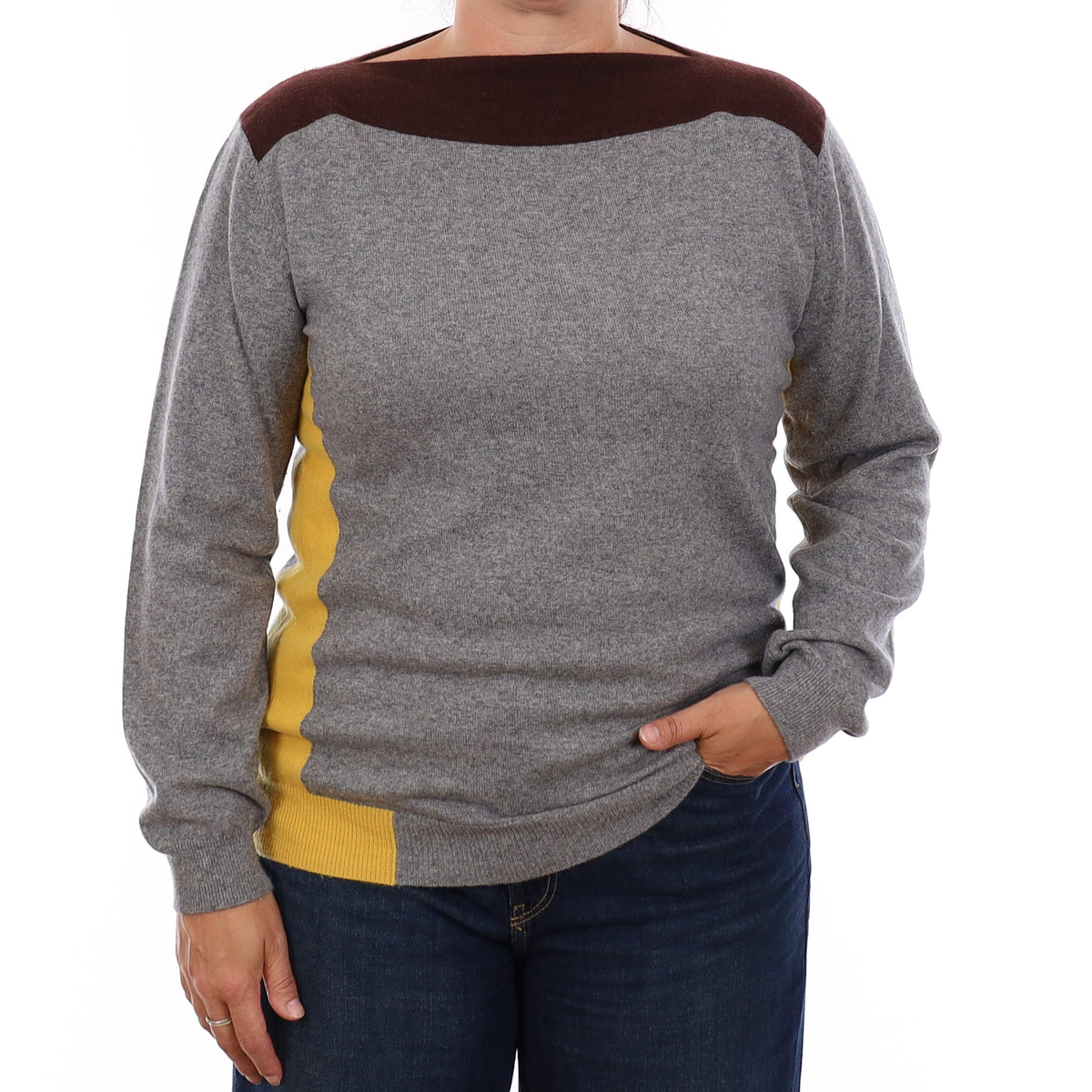 Ash Grey Cashmere Boat Neck Jumper Large