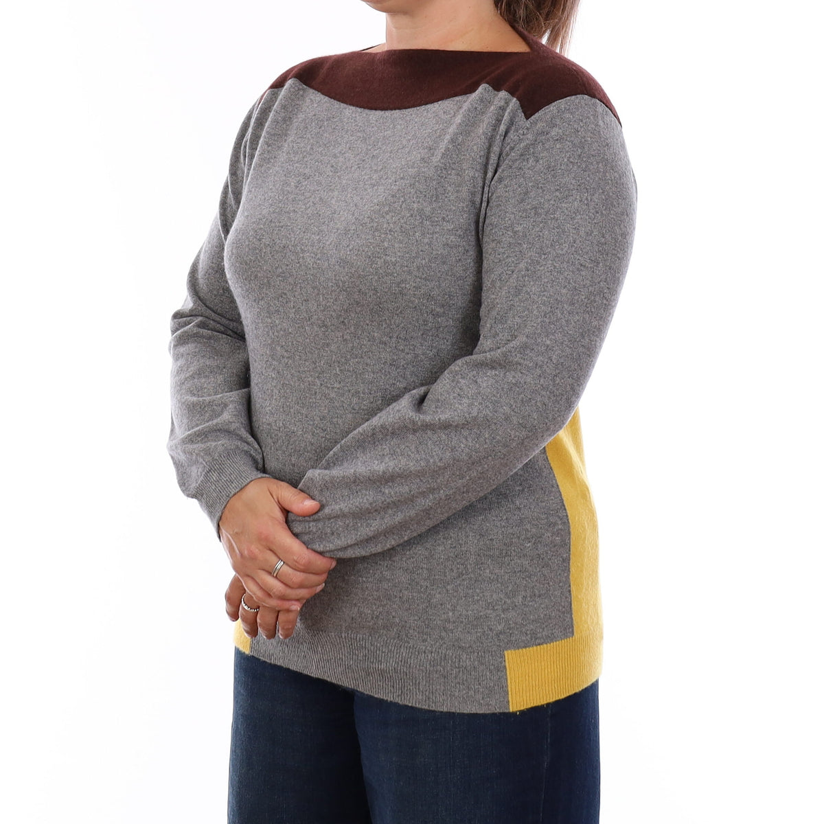 Ash Grey Cashmere Boat Neck Jumper Large