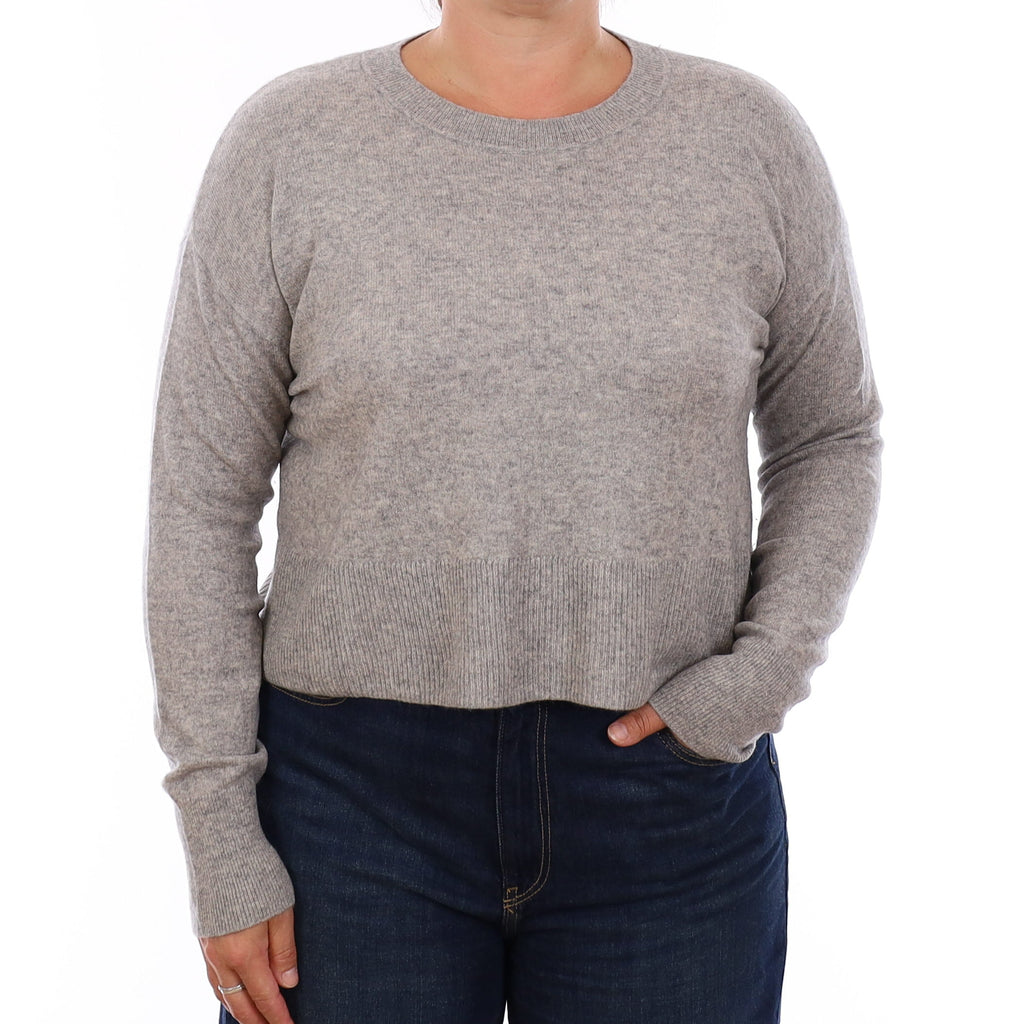 Smoke Grey Cashmere Cropped Crew Neck Jumper Large