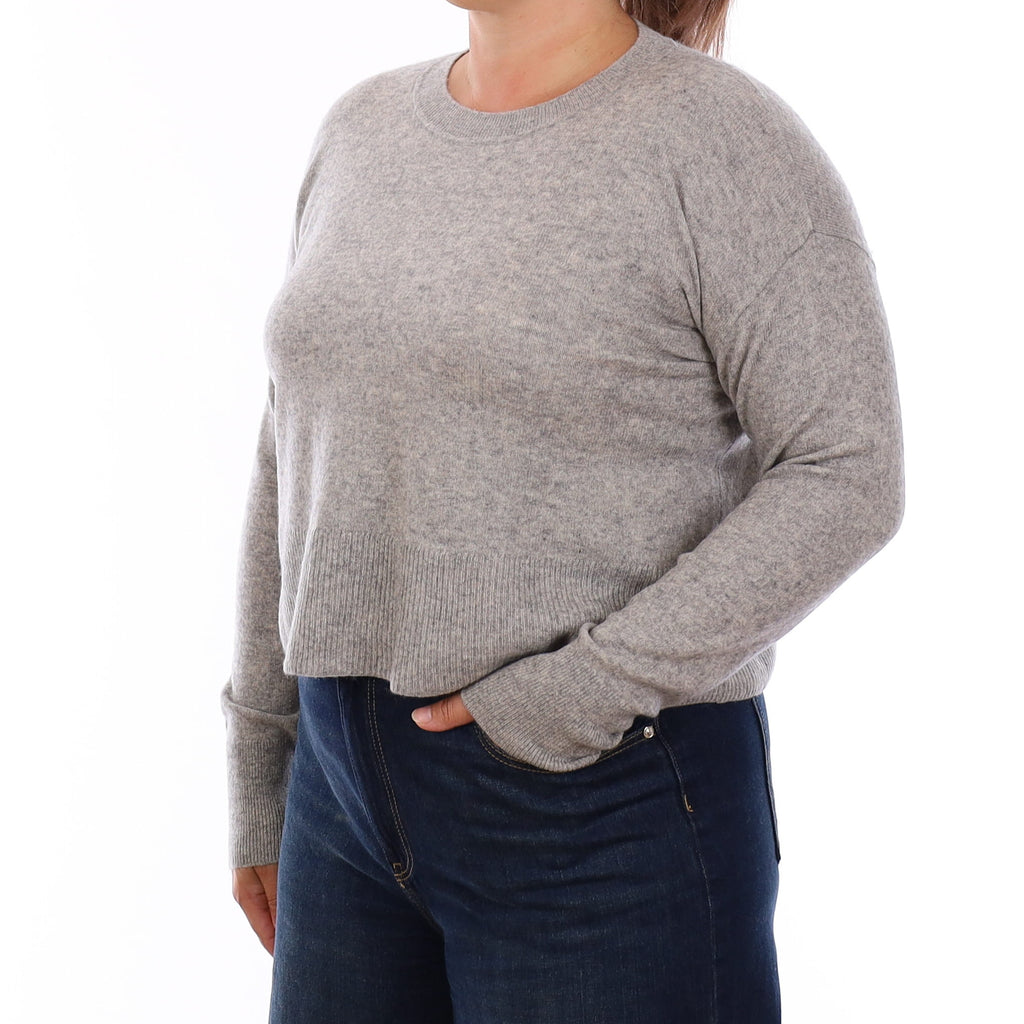 Smoke Grey Cashmere Cropped Crew Neck Jumper Large