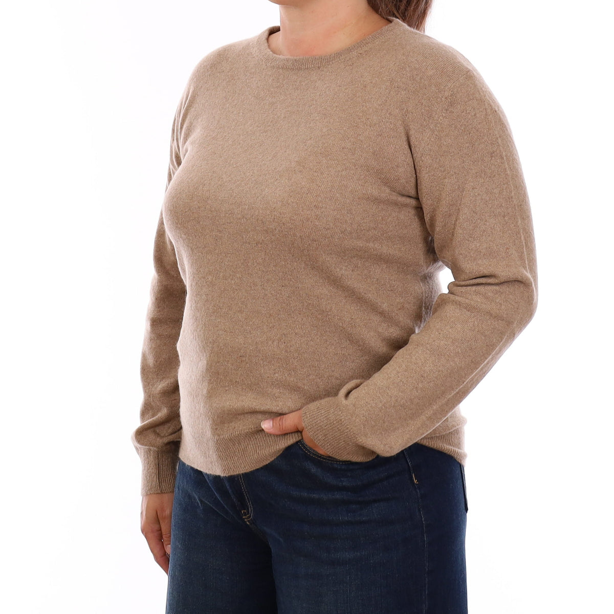 Caramel Brown Cashmere Crew Neck Jumper Large