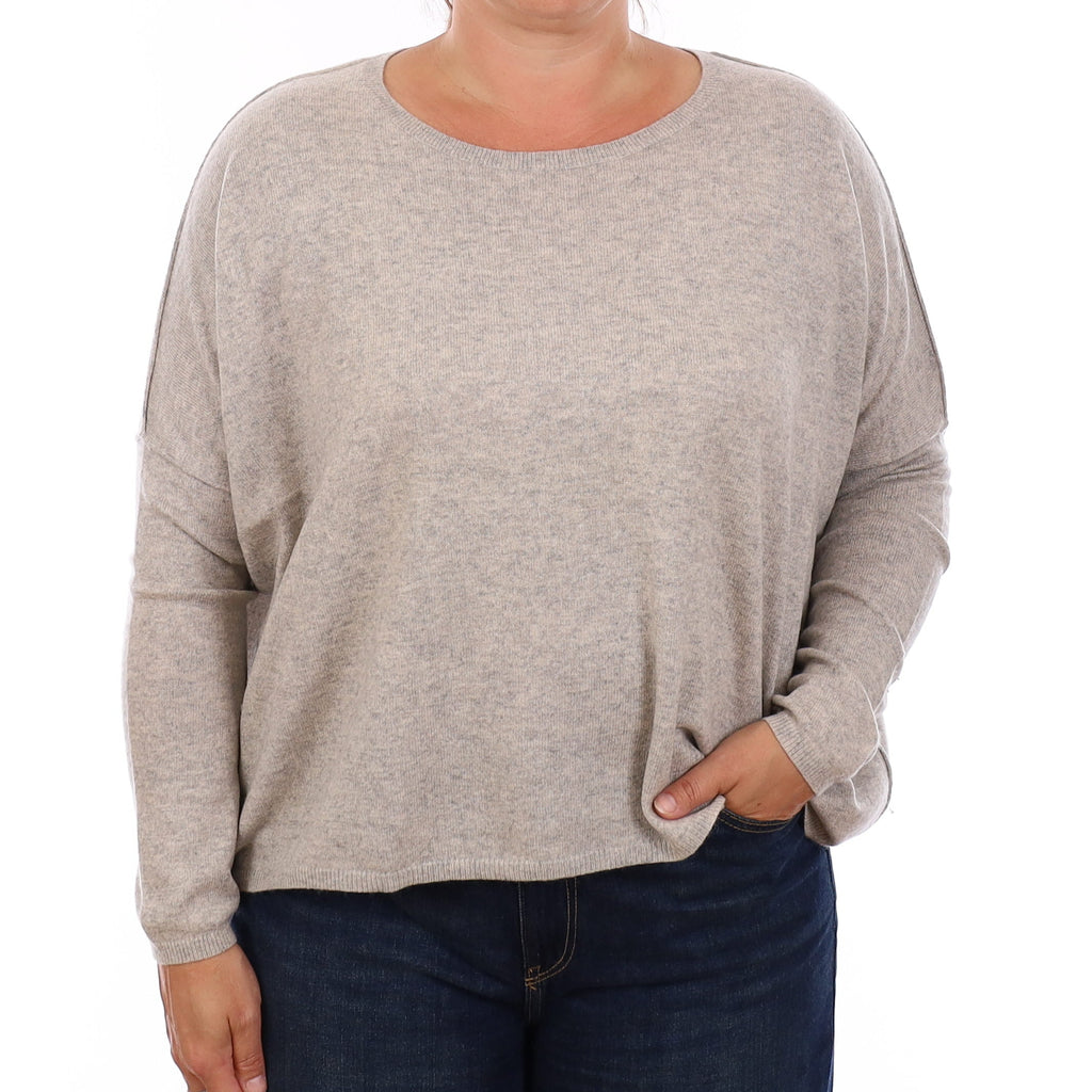 Mist Grey Cashmere Boxy Boat Neck Jumper Large