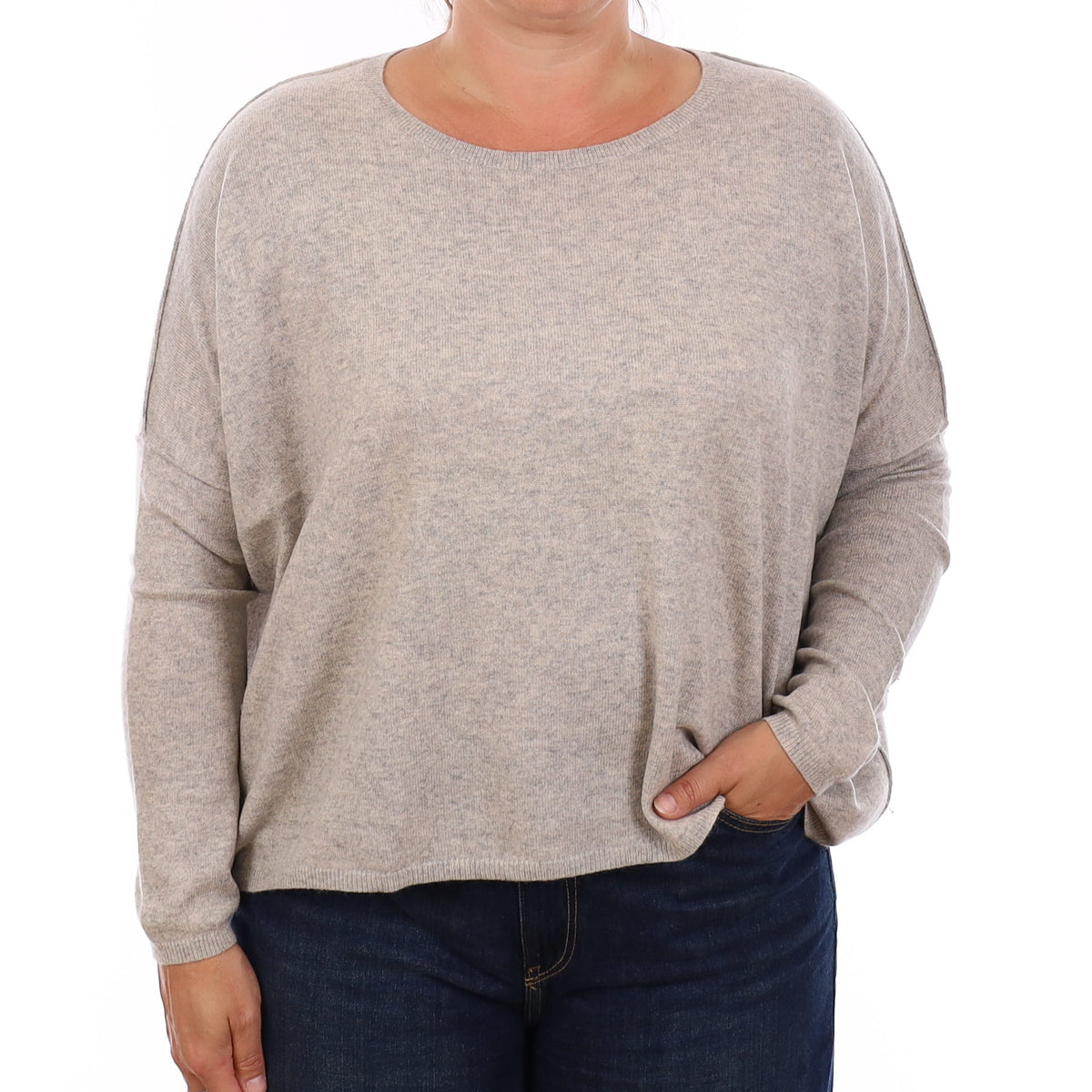 Mist Grey Cashmere Boxy Boat Neck Jumper Large