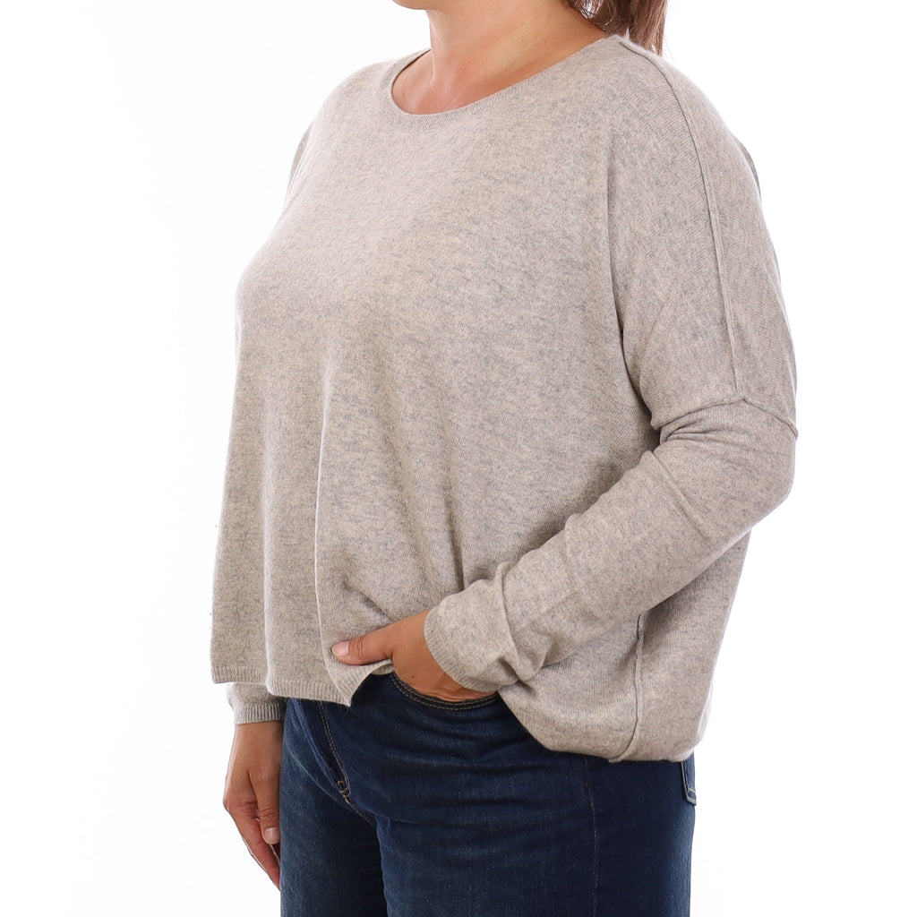 Mist Grey Cashmere Boxy Boat Neck Jumper Large
