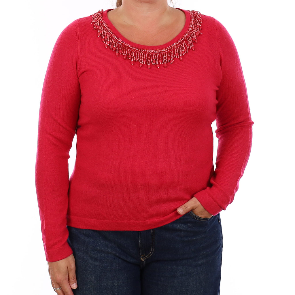 Raspberry Pink Cashmere Boat Neck Jumper Large