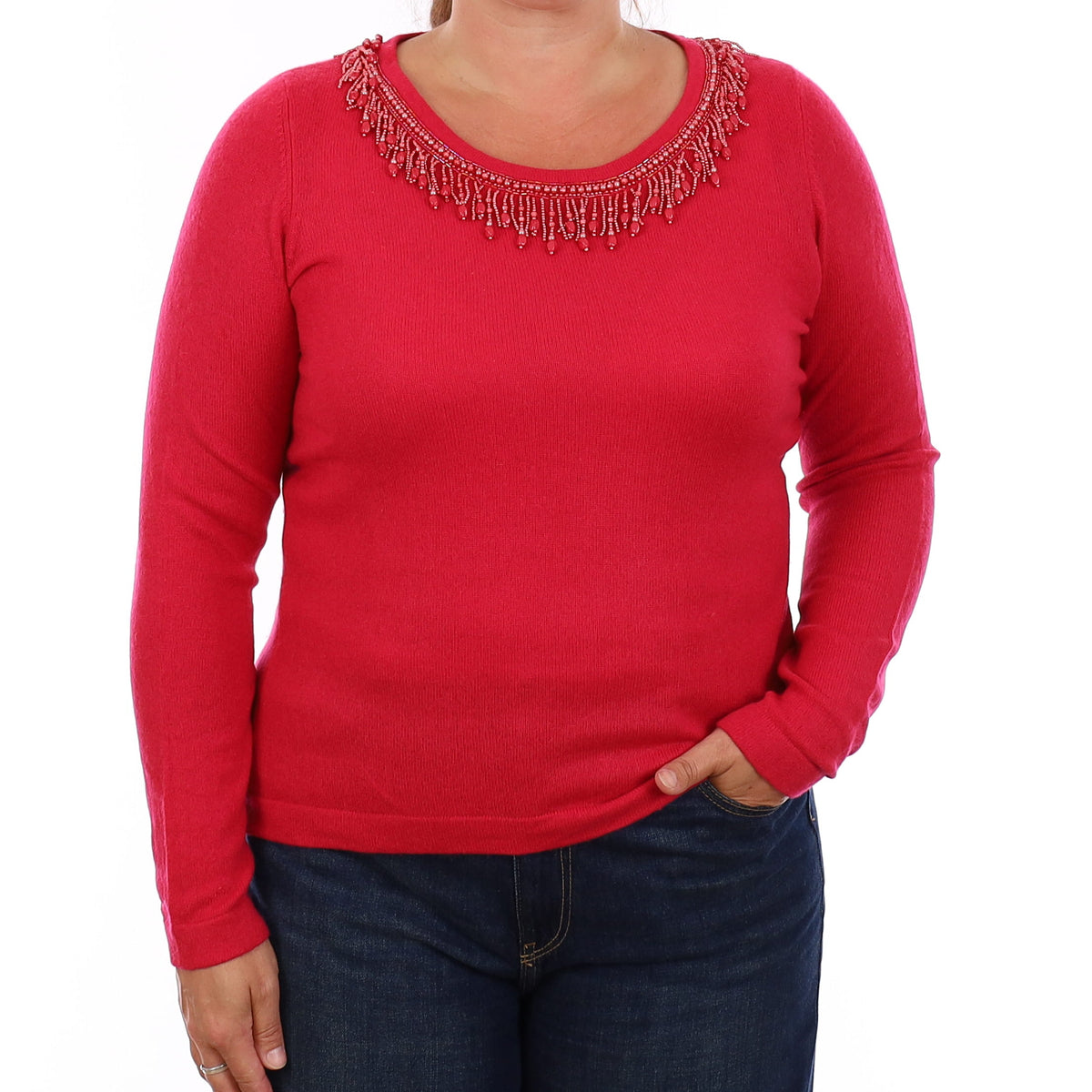 Raspberry Pink Cashmere Boat Neck Jumper Large