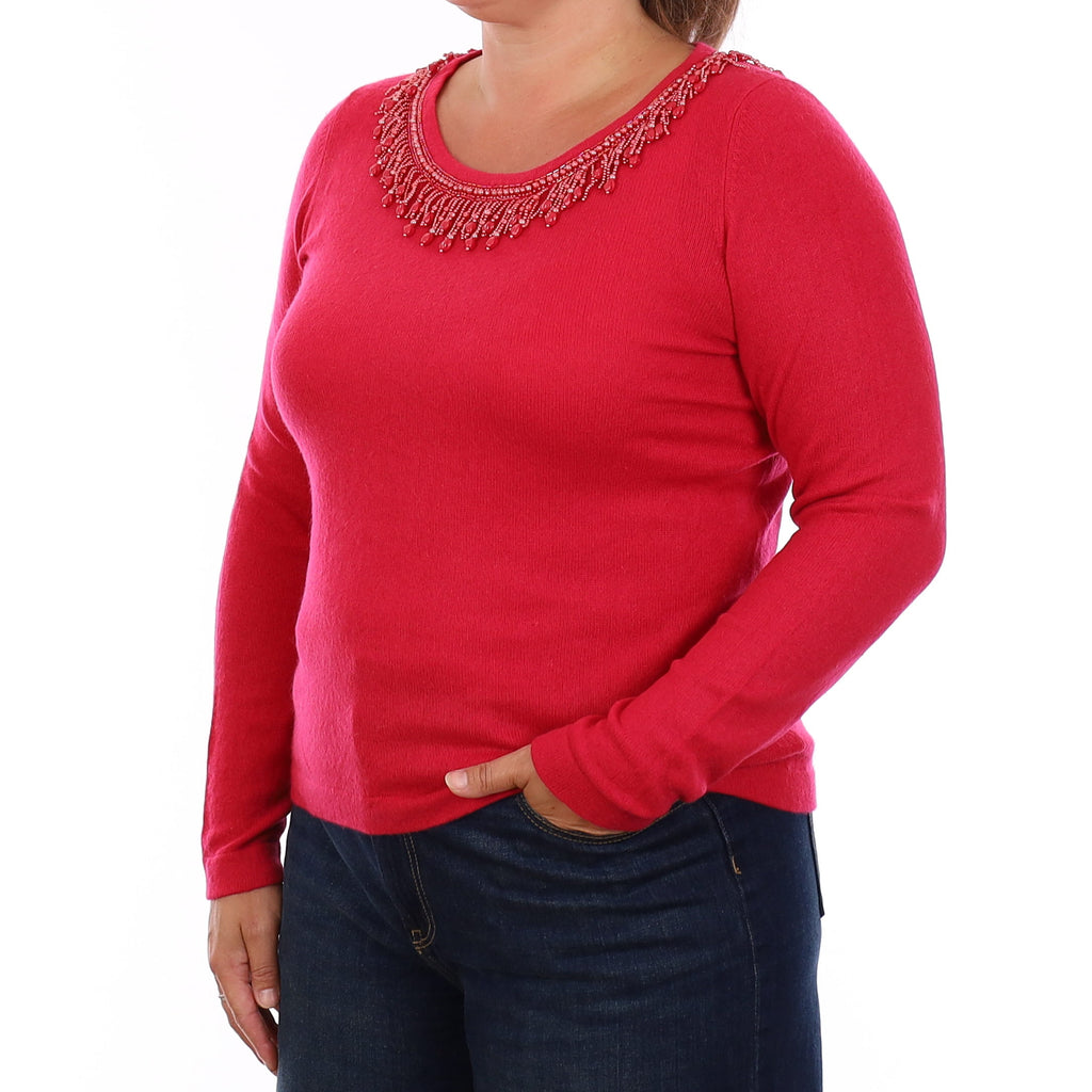 Raspberry Pink Cashmere Boat Neck Jumper Large