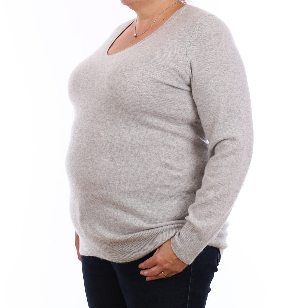Mist Grey Cashmere Longline V Neck Jumper Extra Large