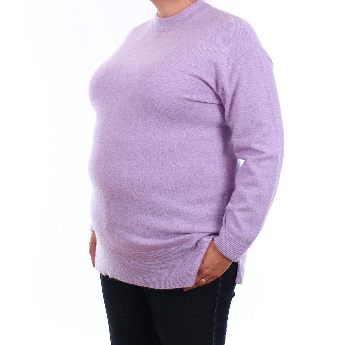 Lavender Purple Cashmere Longline Turtle Neck Jumper Extra Large