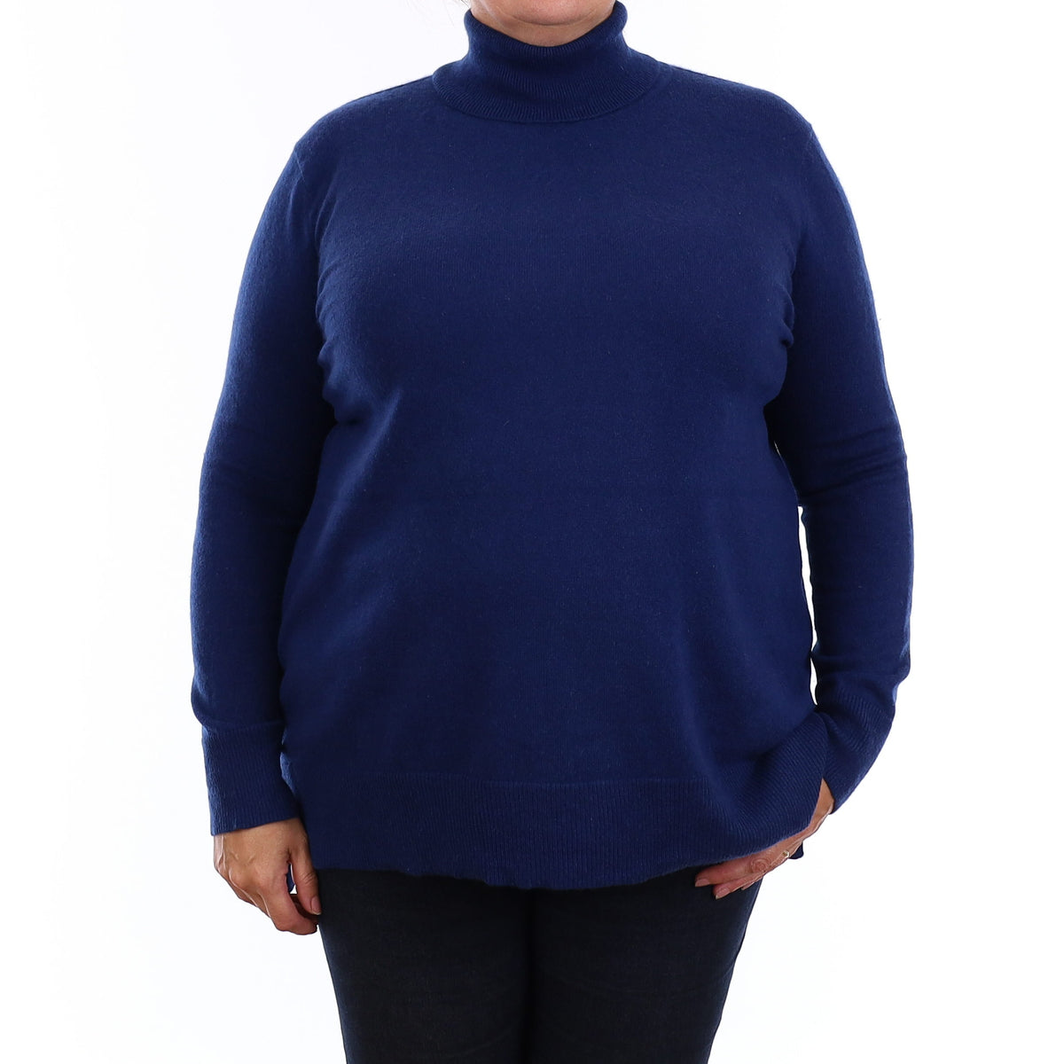 French Navy Cashmere Polo Neck Tunic Jumper Extra Large