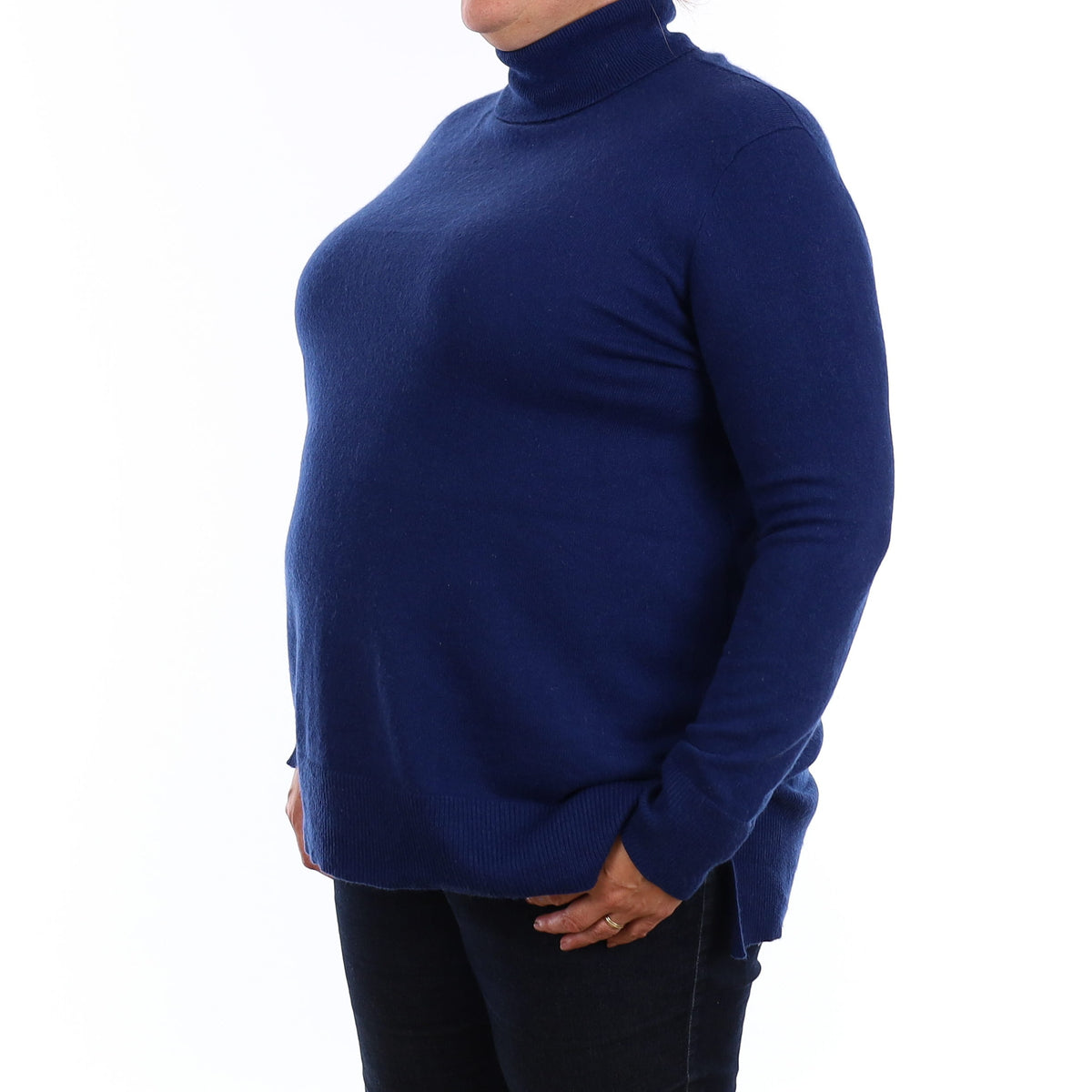 French Navy Cashmere Polo Neck Tunic Jumper Extra Large
