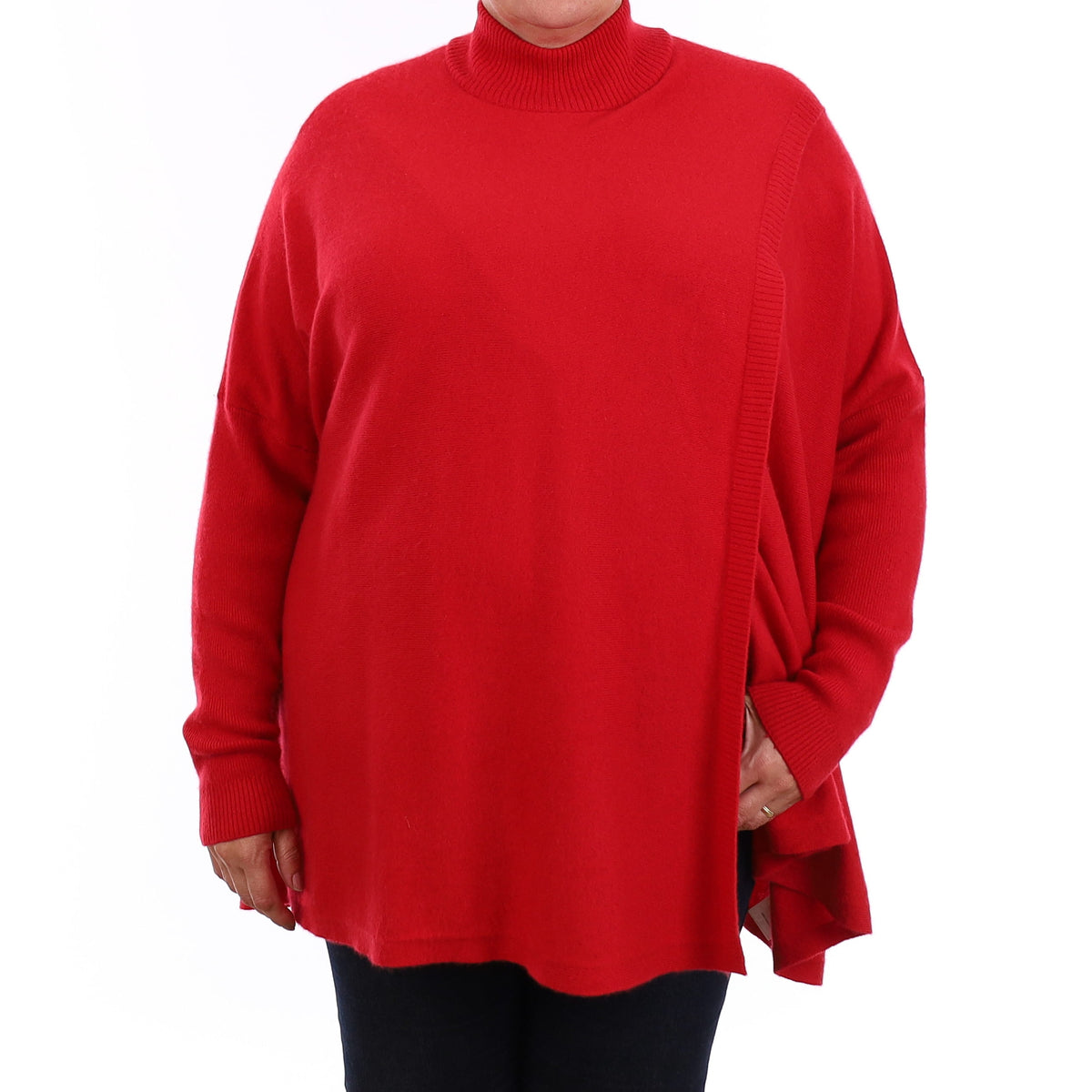 Berry Red Cashmere Slouchy Split Front Turtle Neck Jumper XXL