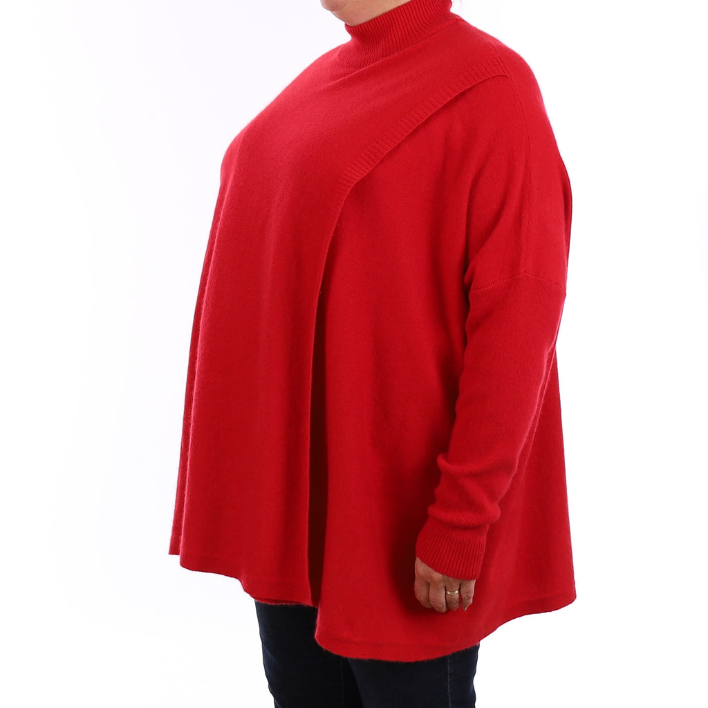 Berry Red Cashmere Slouchy Split Front Turtle Neck Jumper XXL