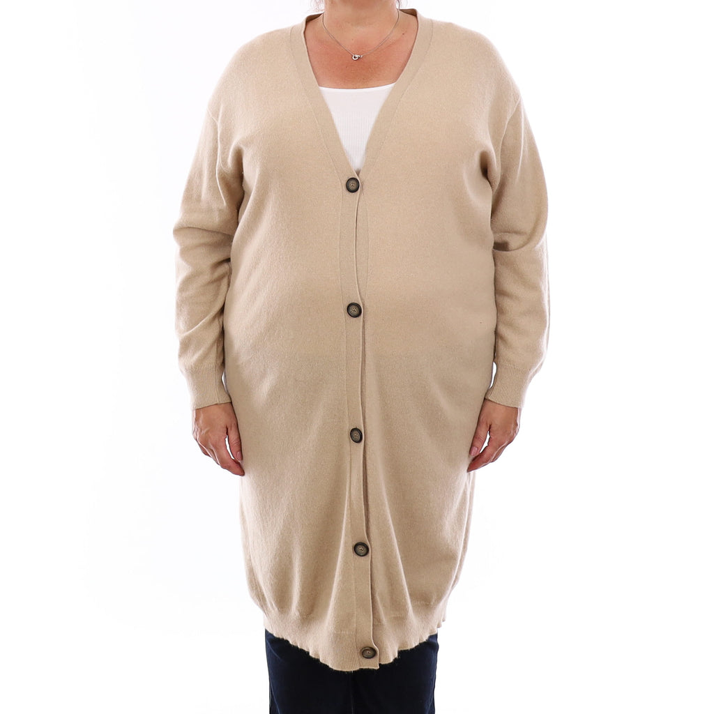 Beige Cashmere Longline V Neck Cardigan Extra Large