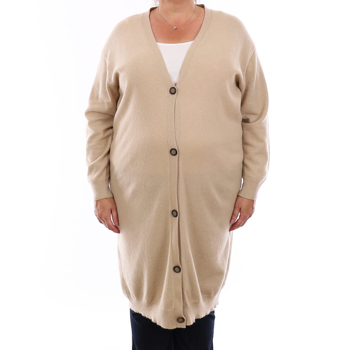 Beige Cashmere Longline V Neck Cardigan Extra Large