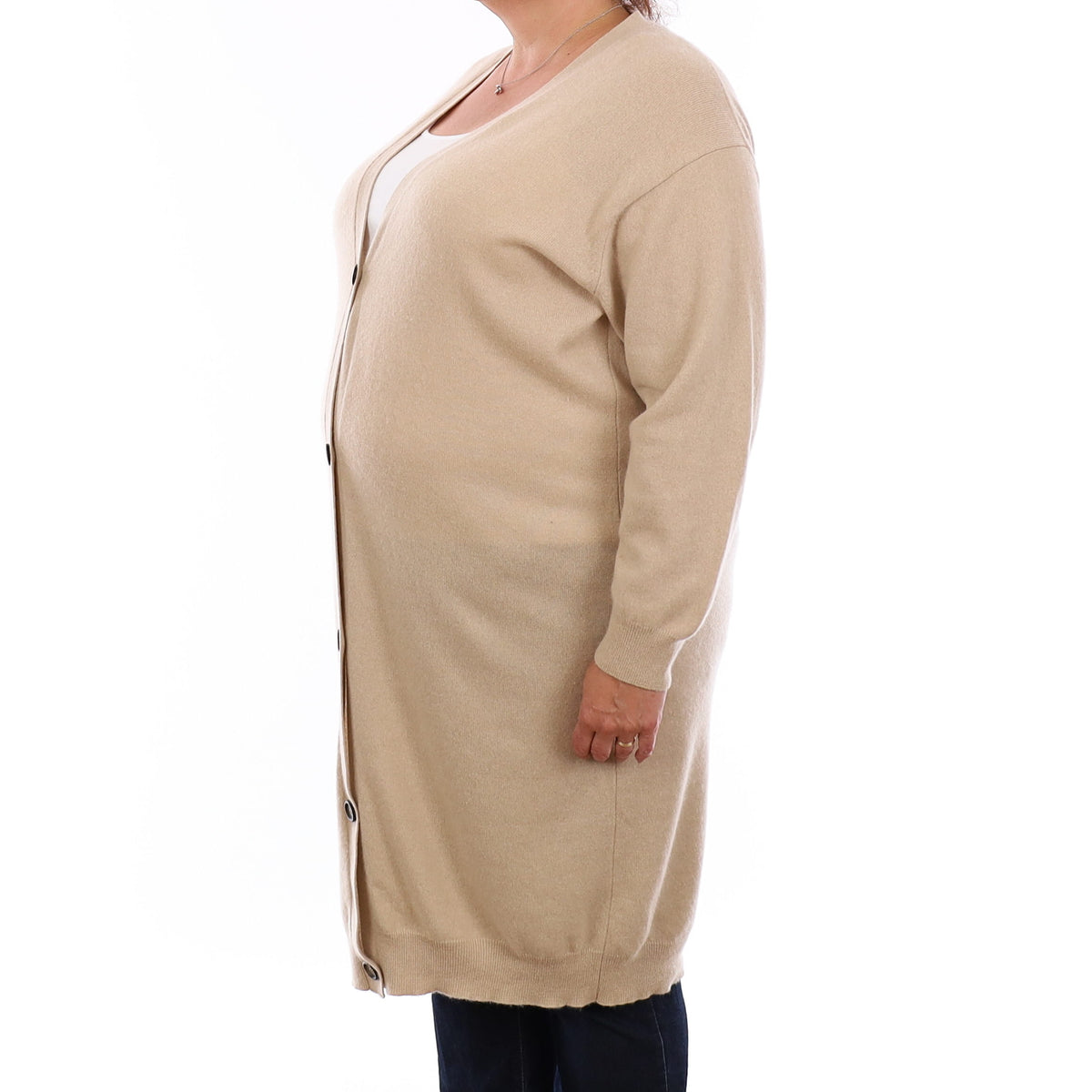 Beige Cashmere Longline V Neck Cardigan Extra Large