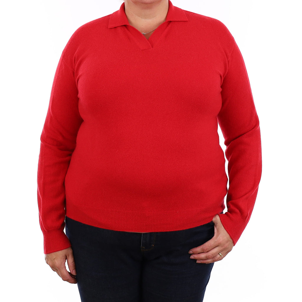 Scarlet Red Cashmere Collared V Neck Jumper Extra Large