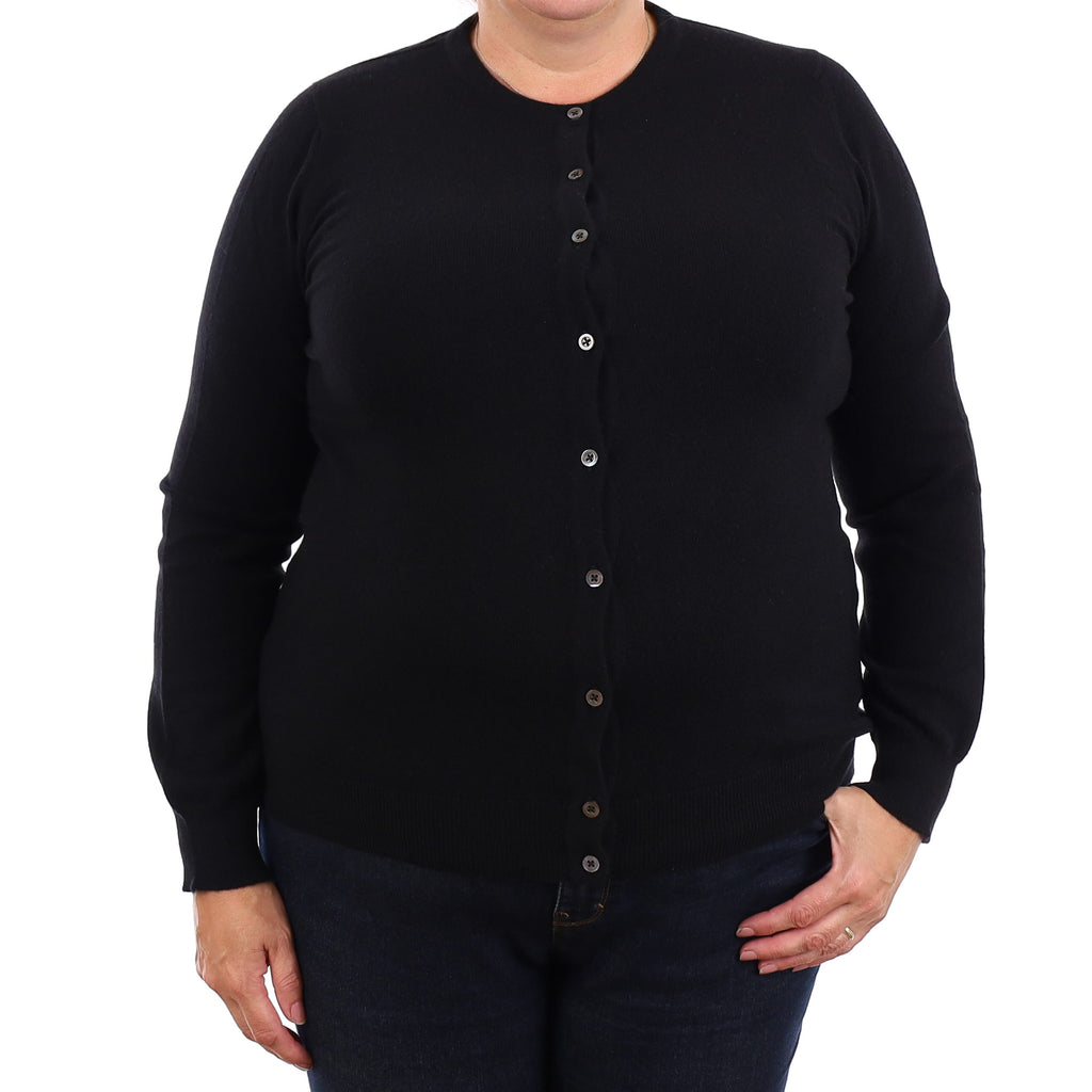 Brand New Scottish Black Cashmere Crew Neck Cardigan Extra Large